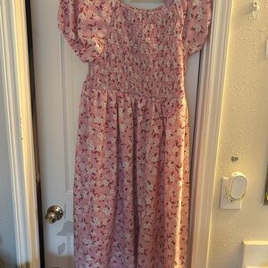 SHEIN Pink Floral Midi Dress